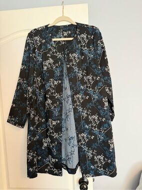 Alfani Black Floral Longline Blazer with Blue and White Sprigs